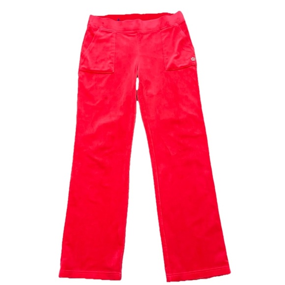 Juicy Couture Red Velour Track Pants S Gold Logo Y2K Retro Preppy Loungewear - Picture 2 of 8